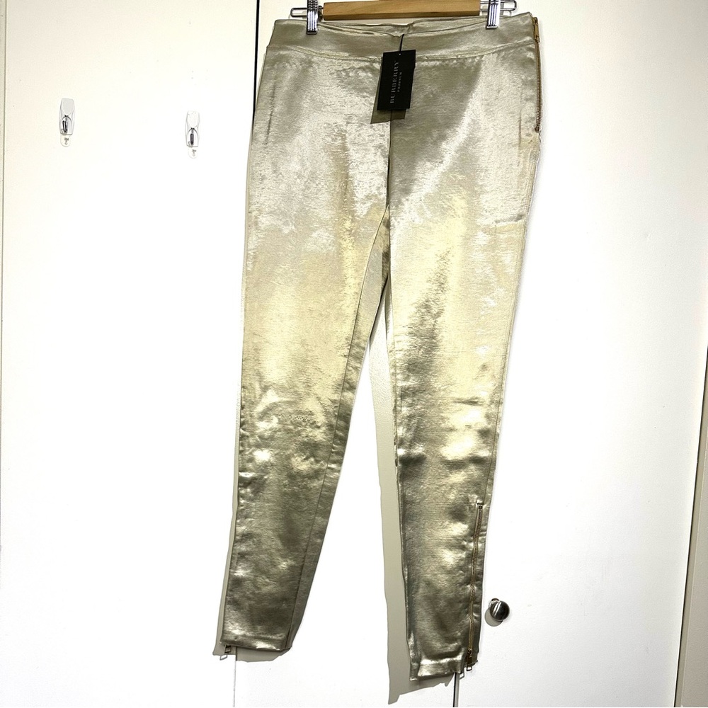 Burberry Gold Satin Women Skinny pant with zip ankle *RARE find* Prorsum NWT - Picture 1 of 6